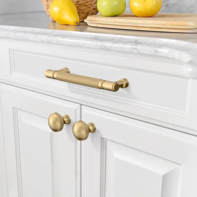 Alt view image 4 of 7 - 10 Pack Champagne Bronze knurled Cabinet Pulls 5 Inch(128mm) Hole Center Drawer Pulls Cabinet Hardware Kitchen Cabinet Handles for Bathroom ZH0072