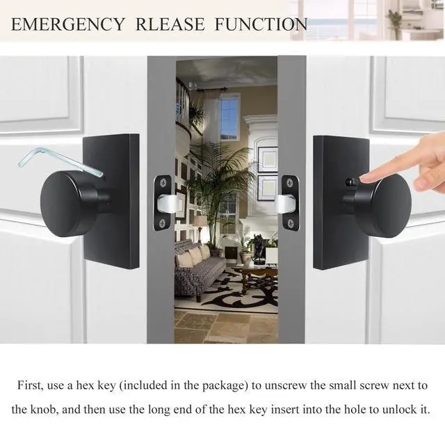 Alt view image 3 of 7 - Black Door Knobs Matte Black Privacy Door Knobs Interior with Lock | Modern Round Black Door Knobs Door Handles for Bedroom Bathroom, Rectangle Rosette