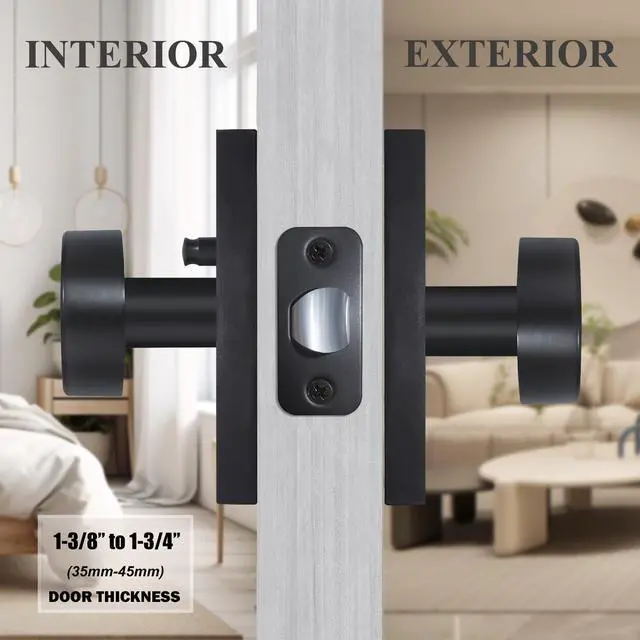 Alt view image 5 of 7 - Black Door Knobs Matte Black Privacy Door Knobs Interior with Lock | Modern Round Black Door Knobs Door Handles for Bedroom Bathroom, Rectangle Rosette