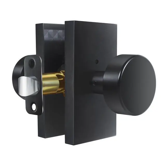 Alt view image 6 of 7 - Black Door Knobs Matte Black Privacy Door Knobs Interior with Lock | Modern Round Black Door Knobs Door Handles for Bedroom Bathroom, Rectangle Rosette