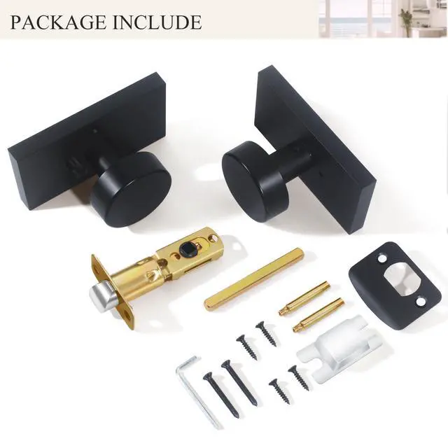 Alt view image 7 of 7 - Black Door Knobs Matte Black Privacy Door Knobs Interior with Lock | Modern Round Black Door Knobs Door Handles for Bedroom Bathroom, Rectangle Rosette