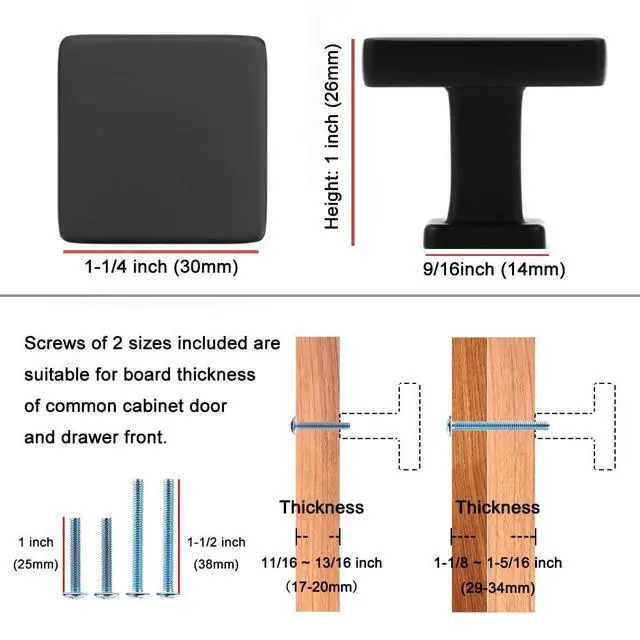 Alt view image 2 of 7 - 10 Pack Matte Black Cabinet Knobs, Square Single Hole Pulls K08 | Solid Hardware, Sturdy, Comfortable Grip, Kitchen Cabinet Handles Drawer Knobs, for Dresser Cupboard Bedroom Bathroom Vanity