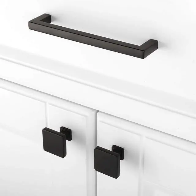 Alt view image 5 of 7 - 10 Pack Matte Black Cabinet Knobs, Square Single Hole Pulls K08 | Solid Hardware, Sturdy, Comfortable Grip, Kitchen Cabinet Handles Drawer Knobs, for Dresser Cupboard Bedroom Bathroom Vanity