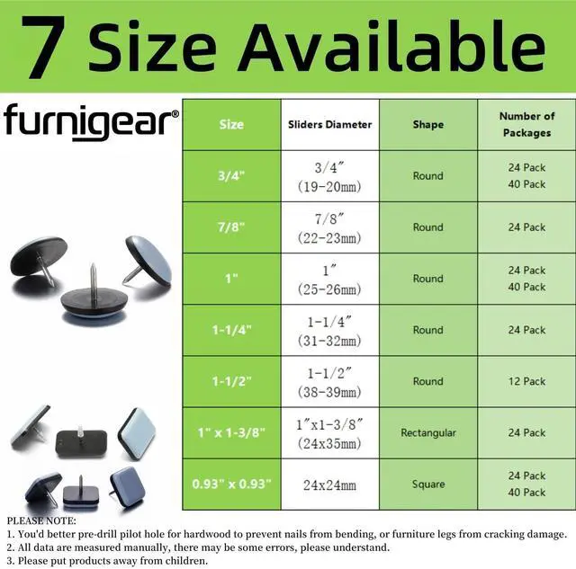 Alt view image 4 of 7 - 1" Nail on Furniture Sliders (24 Pack) - Heavy Duty PTFE (Teflon) Chair Sliders Glides Wooden Furniture Movers Move Your Furniture Easily & Safety - Best Chair Leg Floor Protectors
