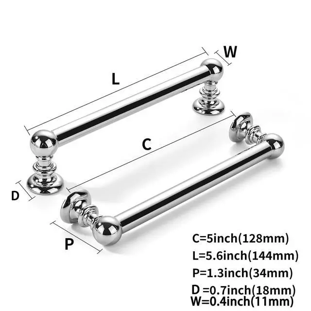 Alt view image 2 of 6 - 10 Pack 5 inch(128mm) Hole Center Vibrant Polished Chrome Cabinet Pulls Solid Heavy-Duty Kitchen Cabinet Hardware for Drawers Dressing Table Bathroom Handle