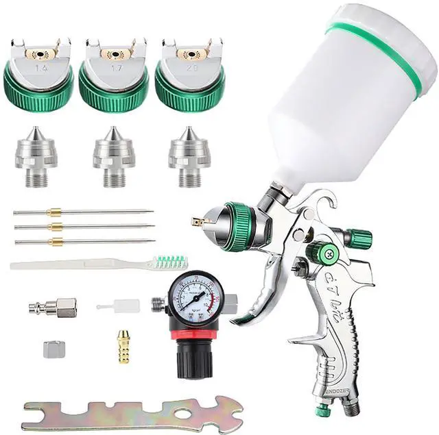 Main image of Professional HVLP Spray Gun Set Gravity Feed Air Spray Gun with 1.4, 1.7, 2.0mm Nozzles 20oz 600cc with Gauge for Auto Paint, Primer, Clear/Top Coat & Touch-Up (Not Suitable for Latex Paint)