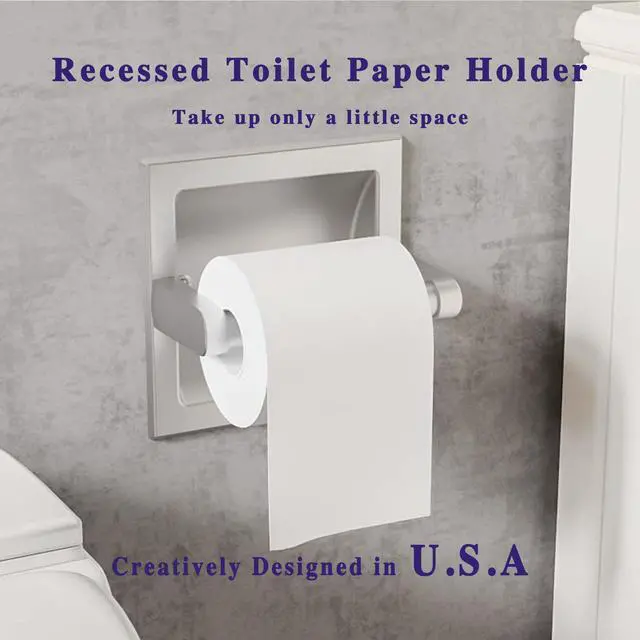 Alt view image 2 of 7 - Brushed Nickel Recessed Toilet Paper Holder, Contemporary Hotel Style Pivoting in Wall Toilet Paper Holder - Recessed Toilet Tissue Holder, Regular Roll
