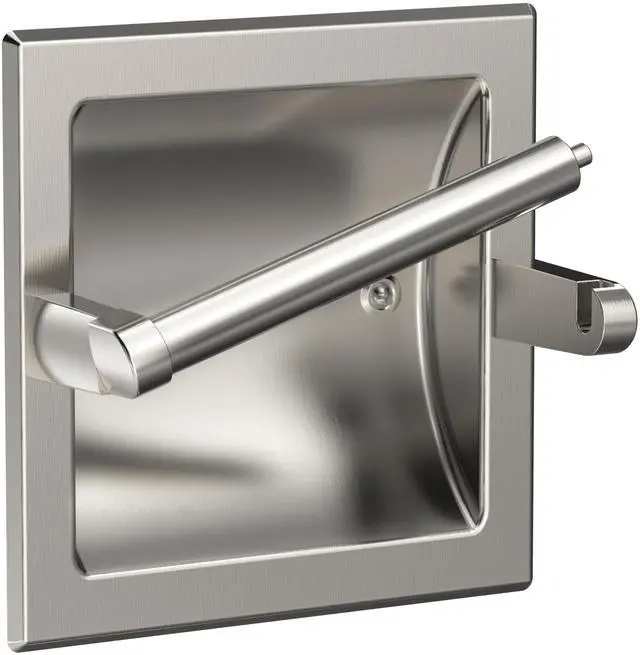 Main image of Brushed Nickel Recessed Toilet Paper Holder, Contemporary Hotel Style Pivoting in Wall Toilet Paper Holder - Recessed Toilet Tissue Holder, Regular Roll