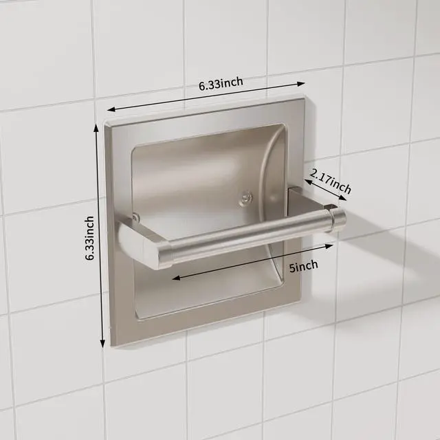 Alt view image 7 of 7 - Brushed Nickel Recessed Toilet Paper Holder, Contemporary Hotel Style Pivoting in Wall Toilet Paper Holder - Recessed Toilet Tissue Holder, Regular Roll