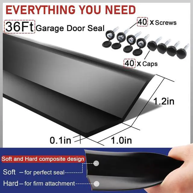 Alt view image 5 of 7 - Garage Door Seal Top and Sides - 36 Ft Garage Door Weather Stripping Side Seal, Heavy Duty Weatherproof TPE, Insulates, Prevents Drafts, Easy Installation for Homeowners and DIYers