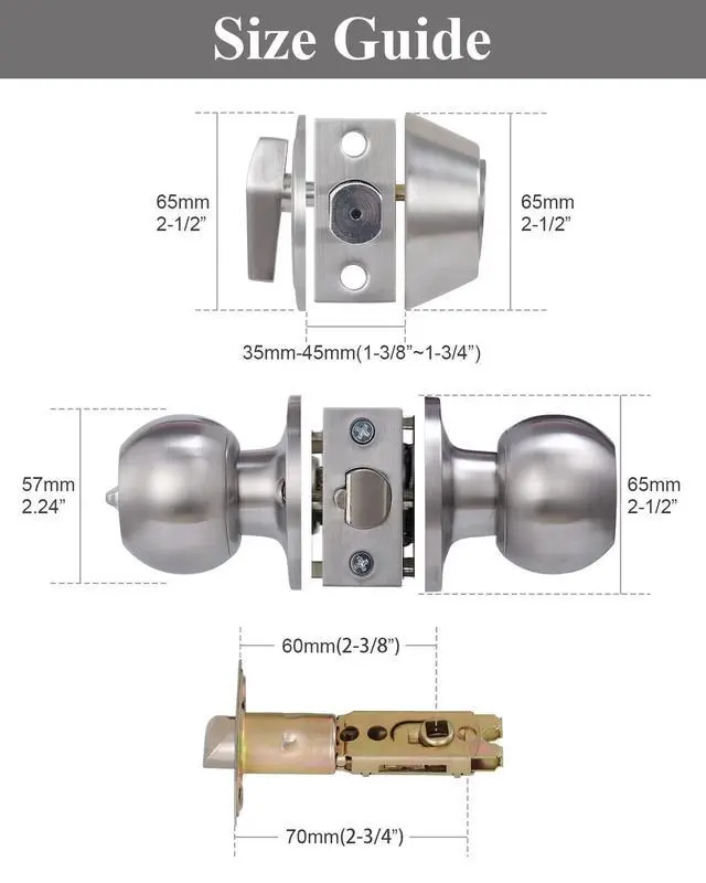 Alt view image 4 of 6 - 2 Sets All Keyed Same Entry Door Knob and Single Cylinder Deadbolt Combo Set, Round Ball Satin Nickel Exterior Door Knobs with Lock and Keys for Entrance and Front Door