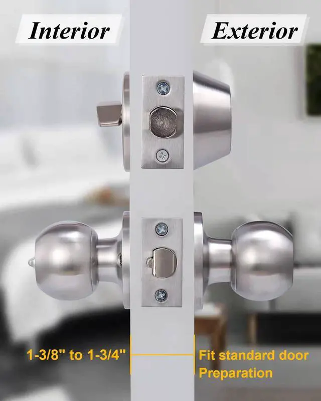 Alt view image 6 of 6 - 2 Sets All Keyed Same Entry Door Knob and Single Cylinder Deadbolt Combo Set, Round Ball Satin Nickel Exterior Door Knobs with Lock and Keys for Entrance and Front Door