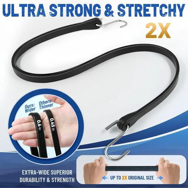 Alt view image 3 of 7 - Bungee Cords with Hooks (10 Pack) 10", 15", 21", 31" Heavy Duty EPDM Rubber Tarp Straps, Max Stretch 2X, Load 180+ LBS, Crimped S Hooks for Cargo, Trucks, Camping, Outdoor Use