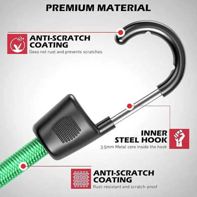Alt view image 3 of 7 - 60-Piece Bungee Cords Assorted Sizes - 10" 18" 24" 32" 40" Bungee Cords with Hooks, Heavy Duty Outdoor, Large Medium Small Mini Elastic Canopy Tarp Bungee Ball Ties Tarp Clips Organizer