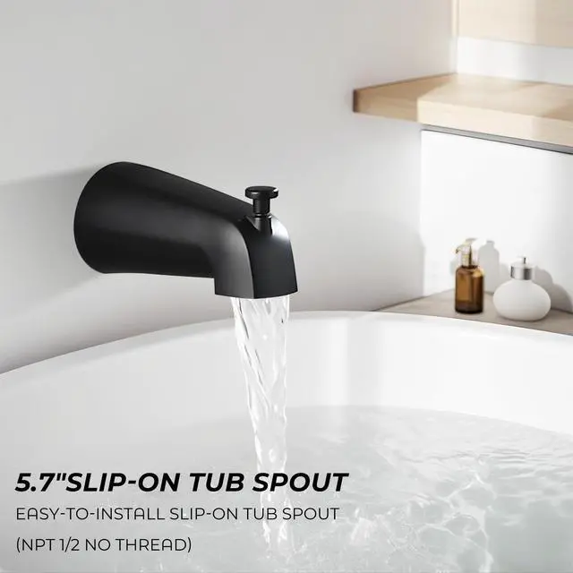 Alt view image 5 of 7 - 8" Square Rainfall Shower Faucet Set with Tub Spout, Matte Black | Wall Mounted, Single Handle, Rough-in Valve, 1/2" NPT, Air Pressure Boost