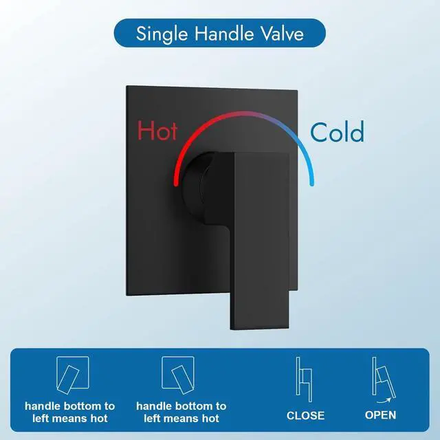 Alt view image 7 of 7 - 8" Square Rainfall Shower Faucet Set with Tub Spout, Matte Black | Wall Mounted, Single Handle, Rough-in Valve, 1/2" NPT, Air Pressure Boost