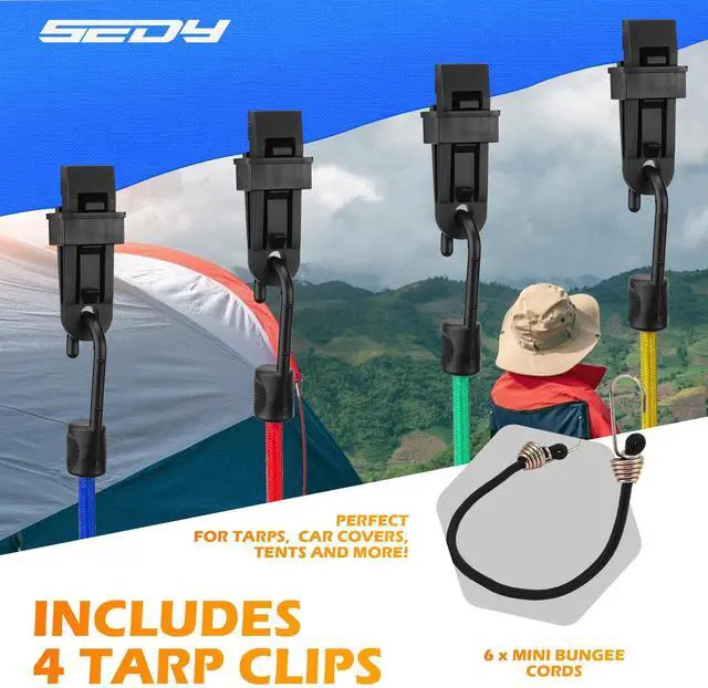 Alt view image 7 of 7 - 60-Piece Bungee Cords Assorted Sizes - 10" 18" 24" 32" 40" Bungee Cords with Hooks, Heavy Duty Outdoor, Large Medium Small Mini Elastic Canopy Tarp Bungee Ball Ties Tarp Clips Organizer