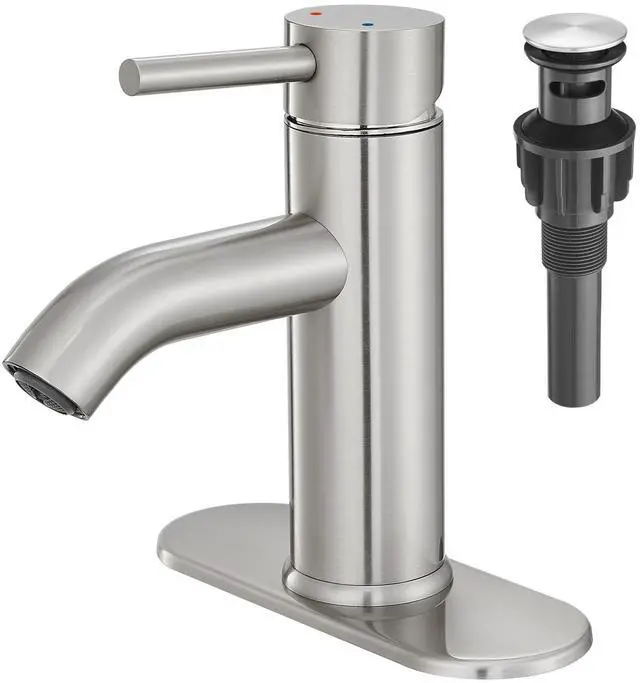 Main image of Brushed Nickel Bathroom Faucet Single Handle Bathroom Vanity Sink Faucet with Pop-up Drain, Rv Lavatory Vessel Faucet Basin Mixer Tap with Deck Plate