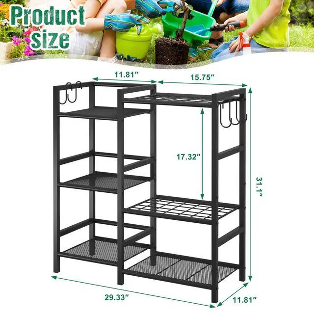 Alt view image 5 of 7 - Garden Tool Organizer with Large Hooks, Garage Storage Rack | 3 Tier Yard Tool Holder with 35 Long-Handled Tool Slots, Heavy Duty Garden Tool Rack for Shed, Yard, Garage