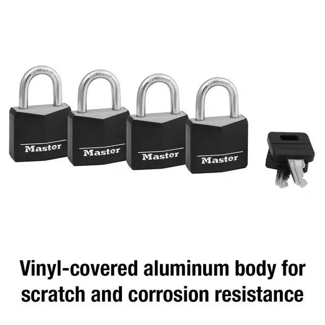 Alt view image 3 of 6 - Outdoor Padlock Weather-Resistant Keyed Alike Lock 4-Pack 131Q | Outdoor Key Lock, Weather Resistant Padlock with Cover for Lockers, Fences, Sheds, Equipment, Keyed Alike, Black
