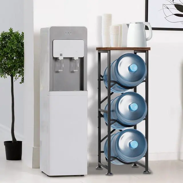 Alt view image 2 of 7 - 5 Gallon Water Jug Holder, 3-Tier Water Bottle Holder with Wood Top Shelf, Heavy Duty Water Cooler Jug Rack, Water Dispenser Storage Stand for Office and Living Room