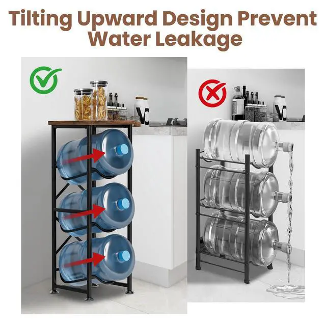 Alt view image 6 of 7 - 5 Gallon Water Jug Holder, 3-Tier Water Bottle Holder with Wood Top Shelf, Heavy Duty Water Cooler Jug Rack, Water Dispenser Storage Stand for Office and Living Room