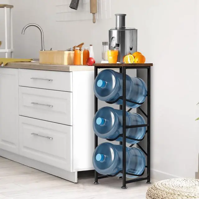 Alt view image 7 of 7 - 5 Gallon Water Jug Holder, 3-Tier Water Bottle Holder with Wood Top Shelf, Heavy Duty Water Cooler Jug Rack, Water Dispenser Storage Stand for Office and Living Room