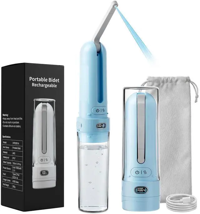 Main image of Electric Portable Bidet for Travel & Outdoor Camping, Sky Blue | Pocket size whisper-quiet handheld sprayer 3 pressure modes 1600mAh Long-lasting Battery USB-C Rechargable IPX7 Waterproof