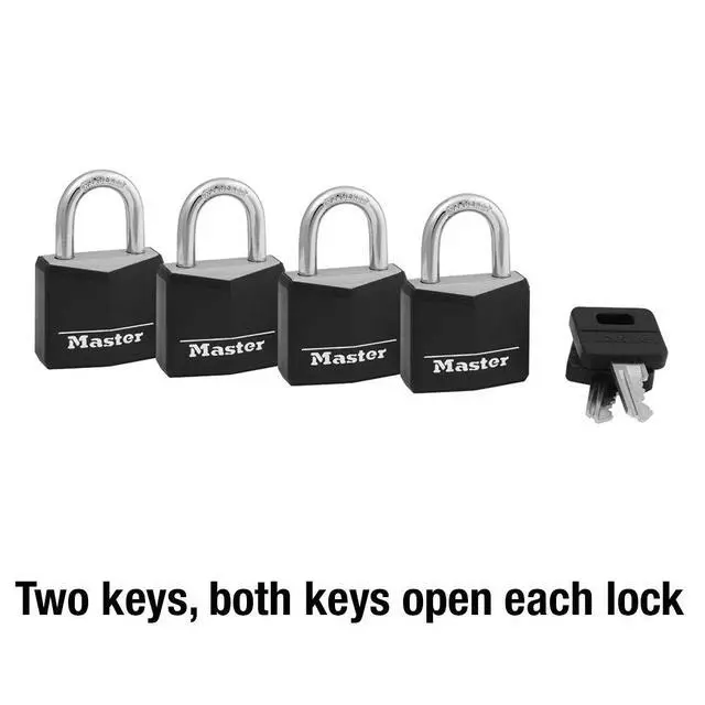 Alt view image 4 of 6 - Outdoor Padlock Weather-Resistant Keyed Alike Lock 4-Pack 131Q | Outdoor Key Lock, Weather Resistant Padlock with Cover for Lockers, Fences, Sheds, Equipment, Keyed Alike, Black