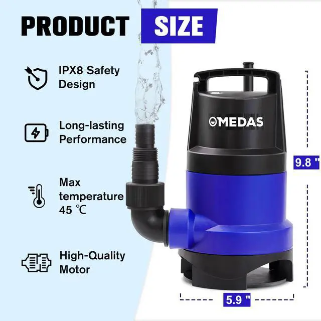Alt view image 4 of 7 - 1HP 3434 GPH Sump Pump Submersible Clean/Dirty Water Pump Portable Utility Pump with 16.4ft Cord for Swimming Pool Garden Basement Tub Pond Draining