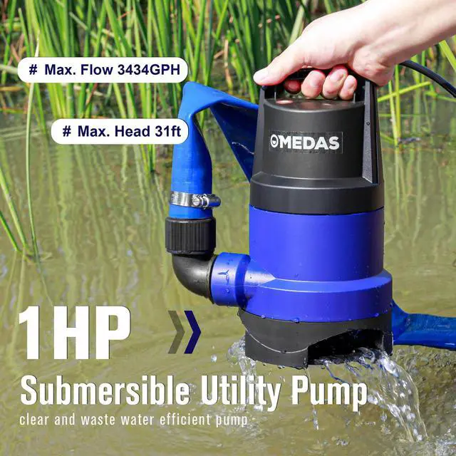 Alt view image 6 of 7 - 1HP 3434 GPH Sump Pump Submersible Clean/Dirty Water Pump Portable Utility Pump with 16.4ft Cord for Swimming Pool Garden Basement Tub Pond Draining
