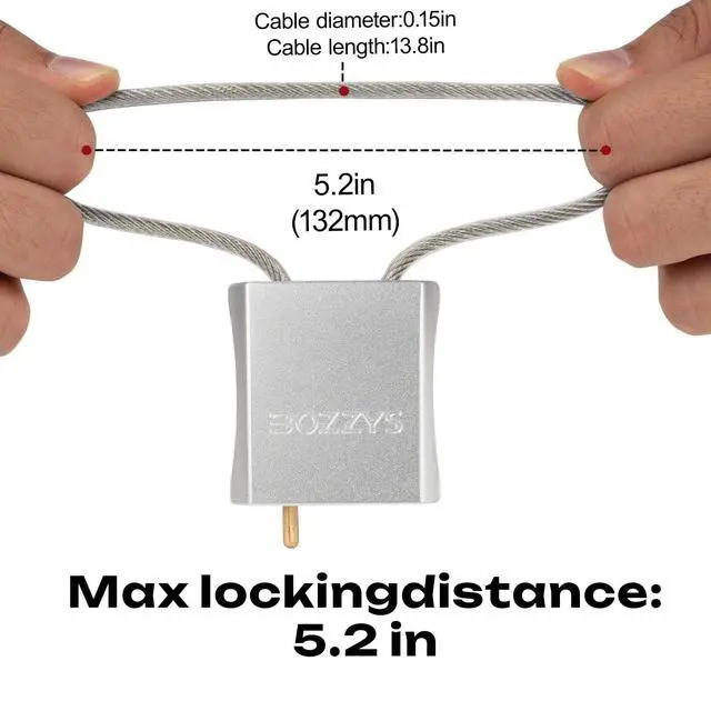 Alt view image 2 of 7 - Cable Padlock with 3 Keys | L 1.15ft(0.35m),D 1/6in(4mm) Adjustable Steel Cable Lock | Aluminum Locks for Bikes, Gate, Lockers & Outdoor Gear | Weatherproof & Silver