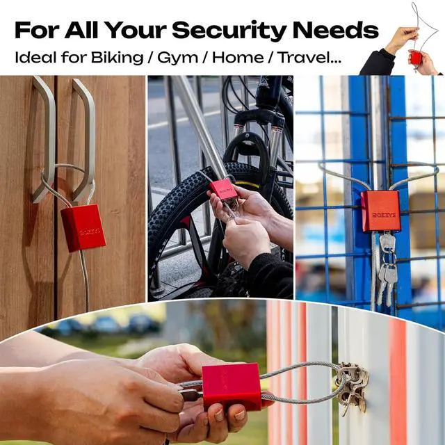 Alt view image 5 of 7 - Cable Padlock with 3 Keys | L 1.15ft(0.35m),D 1/6in(4mm) Adjustable Steel Cable Lock | Aluminum Locks for Bikes, Gate, Lockers & Outdoor Gear | Weatherproof & Silver