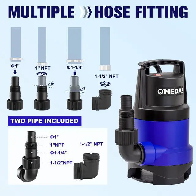 Alt view image 7 of 7 - 1HP 3434 GPH Sump Pump Submersible Clean/Dirty Water Pump Portable Utility Pump with 16.4ft Cord for Swimming Pool Garden Basement Tub Pond Draining