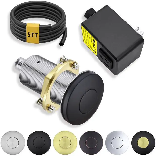 Main image of All Metal Garbage Disposal Air Switch Kit, UL Listed Matte Black Long Push Button for Waste Disposer, Cordless Sink Top Switch On/Off Button, Compatible with all Garbage Disposals