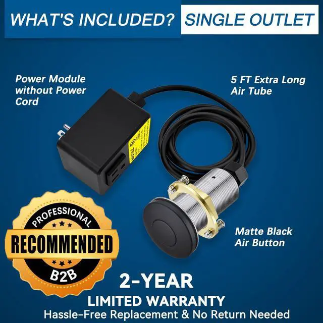 Alt view image 6 of 7 - All Metal Garbage Disposal Air Switch Kit, UL Listed Matte Black Long Push Button for Waste Disposer, Cordless Sink Top Switch On/Off Button, Compatible with all Garbage Disposals