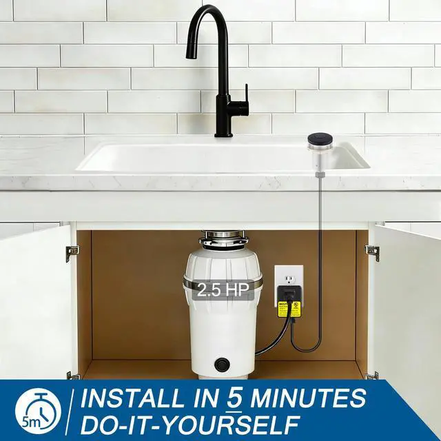 Alt view image 7 of 7 - All Metal Garbage Disposal Air Switch Kit, UL Listed Matte Black Long Push Button for Waste Disposer, Cordless Sink Top Switch On/Off Button, Compatible with all Garbage Disposals