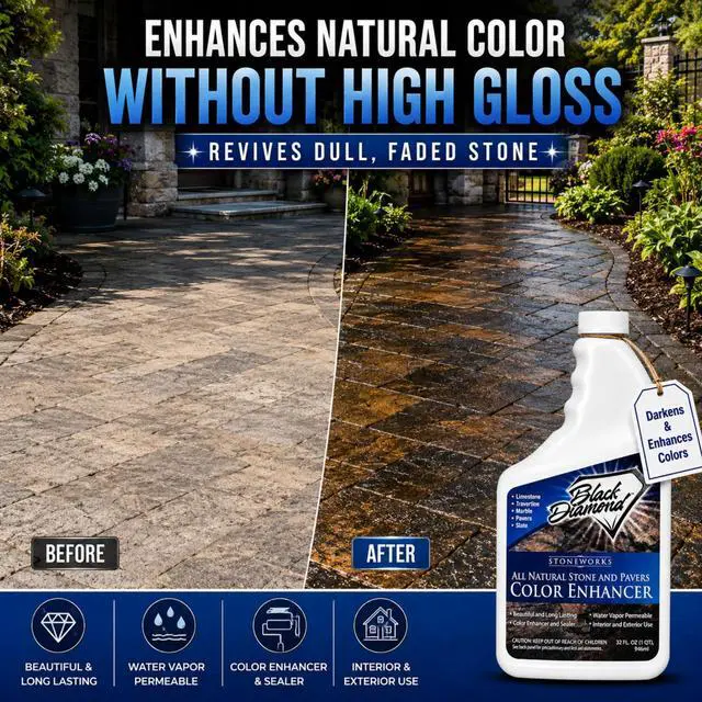 Alt view image 2 of 7 - Color Enhancer Sealer for All-Natural Stone and Pavers. Marble, Travertine, Limestone, Granite, Slate, Concrete, Grout, Brick, Block. (1-Quart)