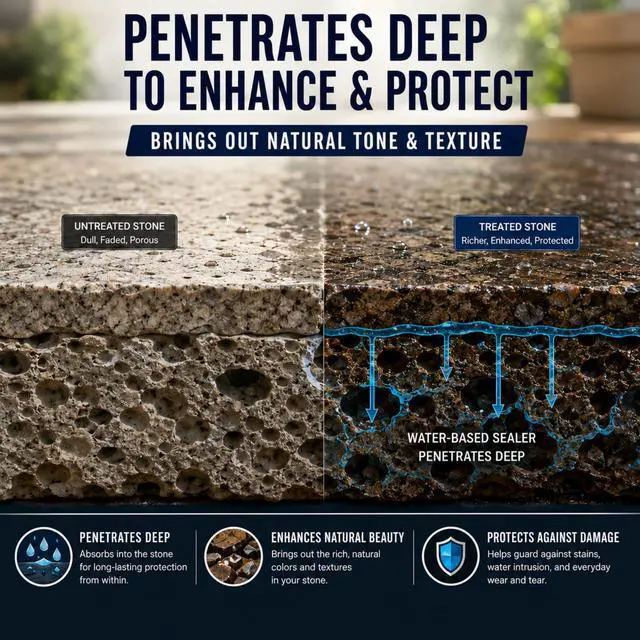 Alt view image 3 of 7 - Color Enhancer Sealer for All-Natural Stone and Pavers. Marble, Travertine, Limestone, Granite, Slate, Concrete, Grout, Brick, Block. (1-Quart)