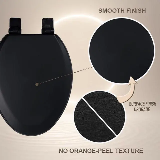 Alt view image 3 of 7 - Toilet Seat, Slow Close, Soft Touch, Ultra-Smooth Matte Finish (No Orange-Peel Texture), Premium Moulded Wood, Quick Release, (Black, Elongated)