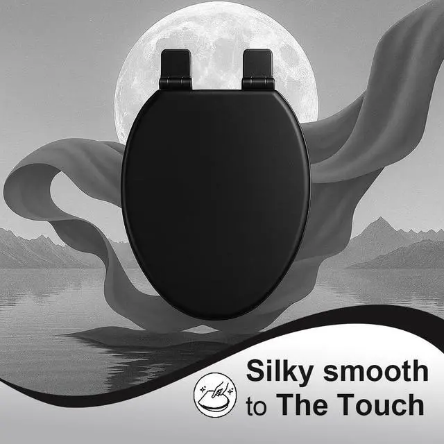 Alt view image 4 of 7 - Toilet Seat, Slow Close, Soft Touch, Ultra-Smooth Matte Finish (No Orange-Peel Texture), Premium Moulded Wood, Quick Release, (Black, Elongated)
