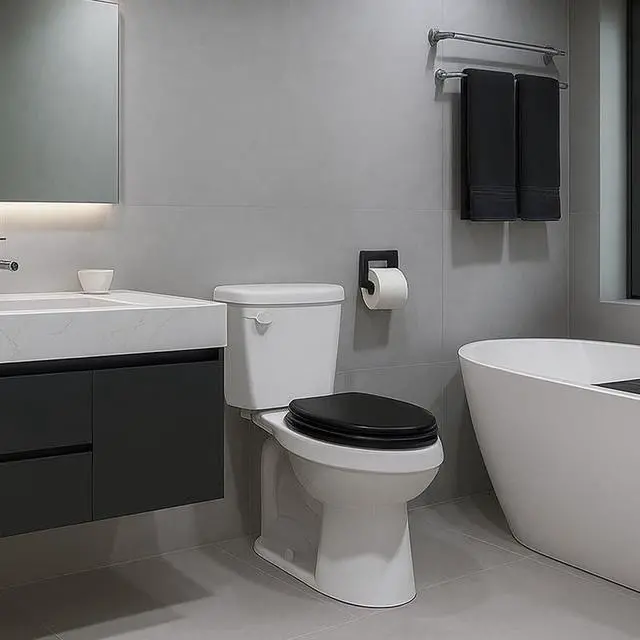 Alt view image 5 of 7 - Toilet Seat, Slow Close, Soft Touch, Ultra-Smooth Matte Finish (No Orange-Peel Texture), Premium Moulded Wood, Quick Release, (Black, Elongated)