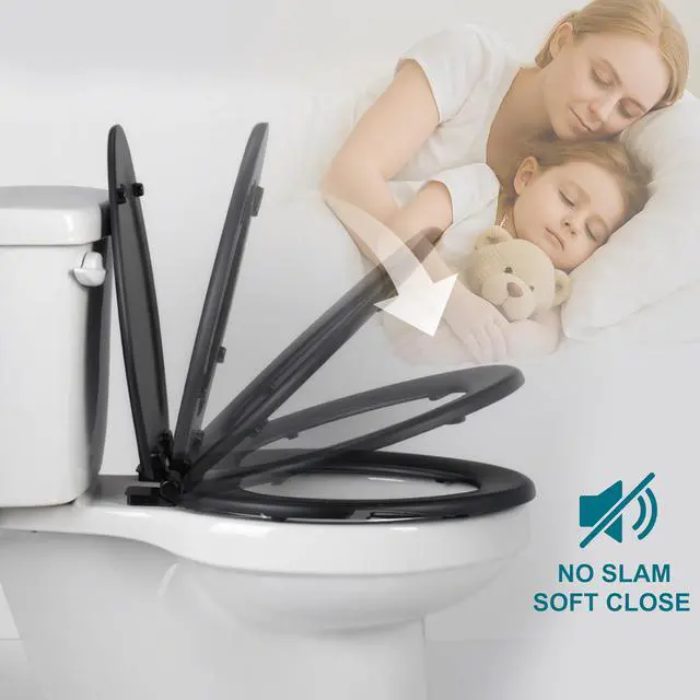 Alt view image 6 of 7 - Toilet Seat, Slow Close, Soft Touch, Ultra-Smooth Matte Finish (No Orange-Peel Texture), Premium Moulded Wood, Quick Release, (Black, Elongated)