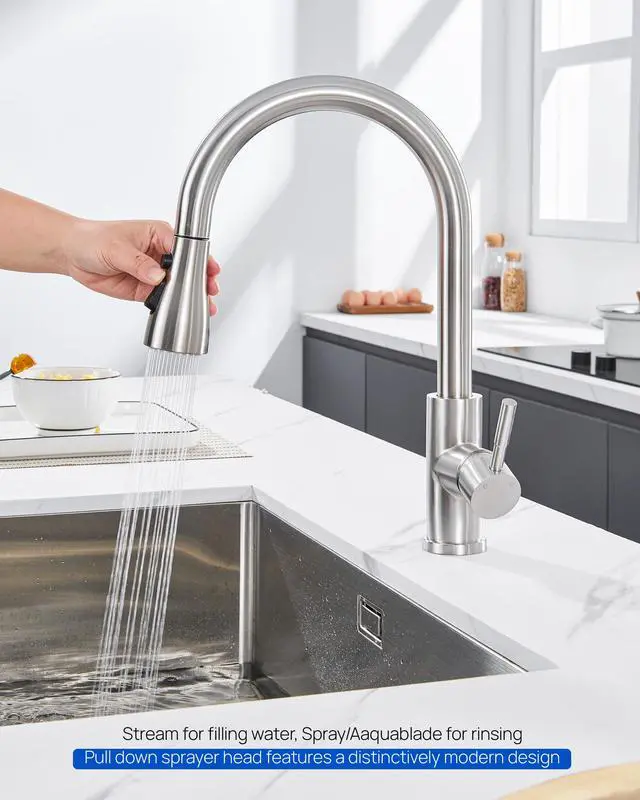 Alt view image 4 of 7 - Pull Down Kitchen Faucet Sprayer Head Replacement Part,Brushed Nickel | with 15 Adapters, 3 Function Pull Out Sink Sprayer Replacement Nozzle, Kitchen Faucet Head Hose Spray Tap Spout