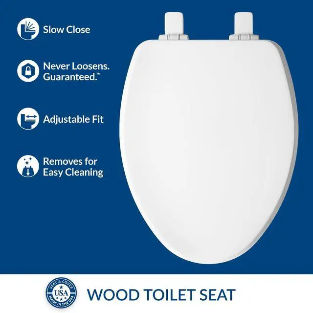 Alt view image 2 of 7 - Ashland Modern Wood Toilet Seat with Decorative Edge, Slow Close, Secure Hinges, Made in USA, Elongated, White