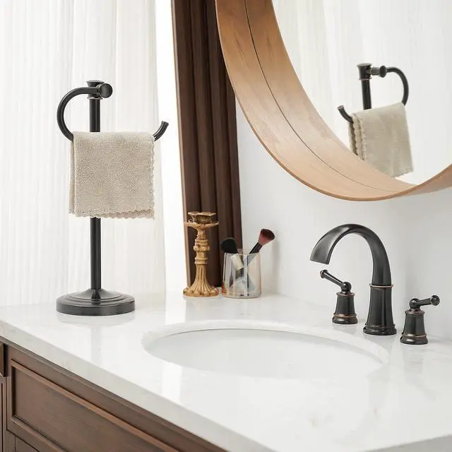Alt view image 2 of 7 - Stand Hand Towel Holder, Countertop Towel Bar, Oil Rubbed Bronze | 17 Inch Bathroom Towel Hanger, Freestanding Vanity Counter Top Towel Holder, Towel Ring Hardware Accessories, Stainless Steel
