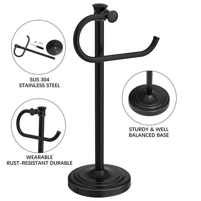 Alt view image 4 of 7 - Stand Hand Towel Holder, Countertop Towel Bar, Oil Rubbed Bronze | 17 Inch Bathroom Towel Hanger, Freestanding Vanity Counter Top Towel Holder, Towel Ring Hardware Accessories, Stainless Steel