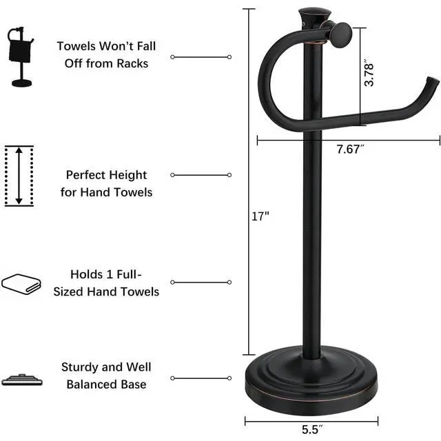 Alt view image 5 of 7 - Stand Hand Towel Holder, Countertop Towel Bar, Oil Rubbed Bronze | 17 Inch Bathroom Towel Hanger, Freestanding Vanity Counter Top Towel Holder, Towel Ring Hardware Accessories, Stainless Steel