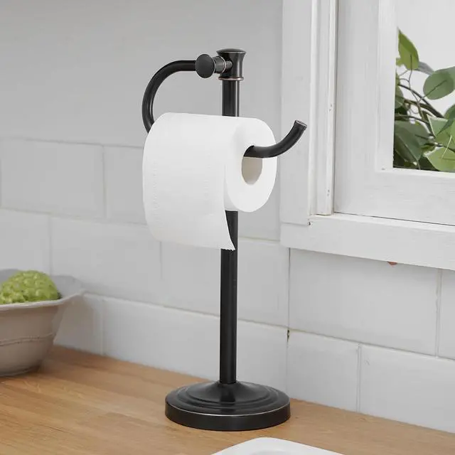 Alt view image 7 of 7 - Stand Hand Towel Holder, Countertop Towel Bar, Oil Rubbed Bronze | 17 Inch Bathroom Towel Hanger, Freestanding Vanity Counter Top Towel Holder, Towel Ring Hardware Accessories, Stainless Steel