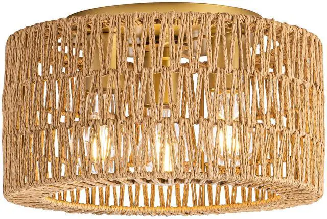Main image of Rattan Ceiling Light Fixture, 3 Light Bohemian Modern Woven Ceiling Light, Boho Flush Mount Ceiling Light for Bedroom Living Room Dining Room, Bulb NOT Included